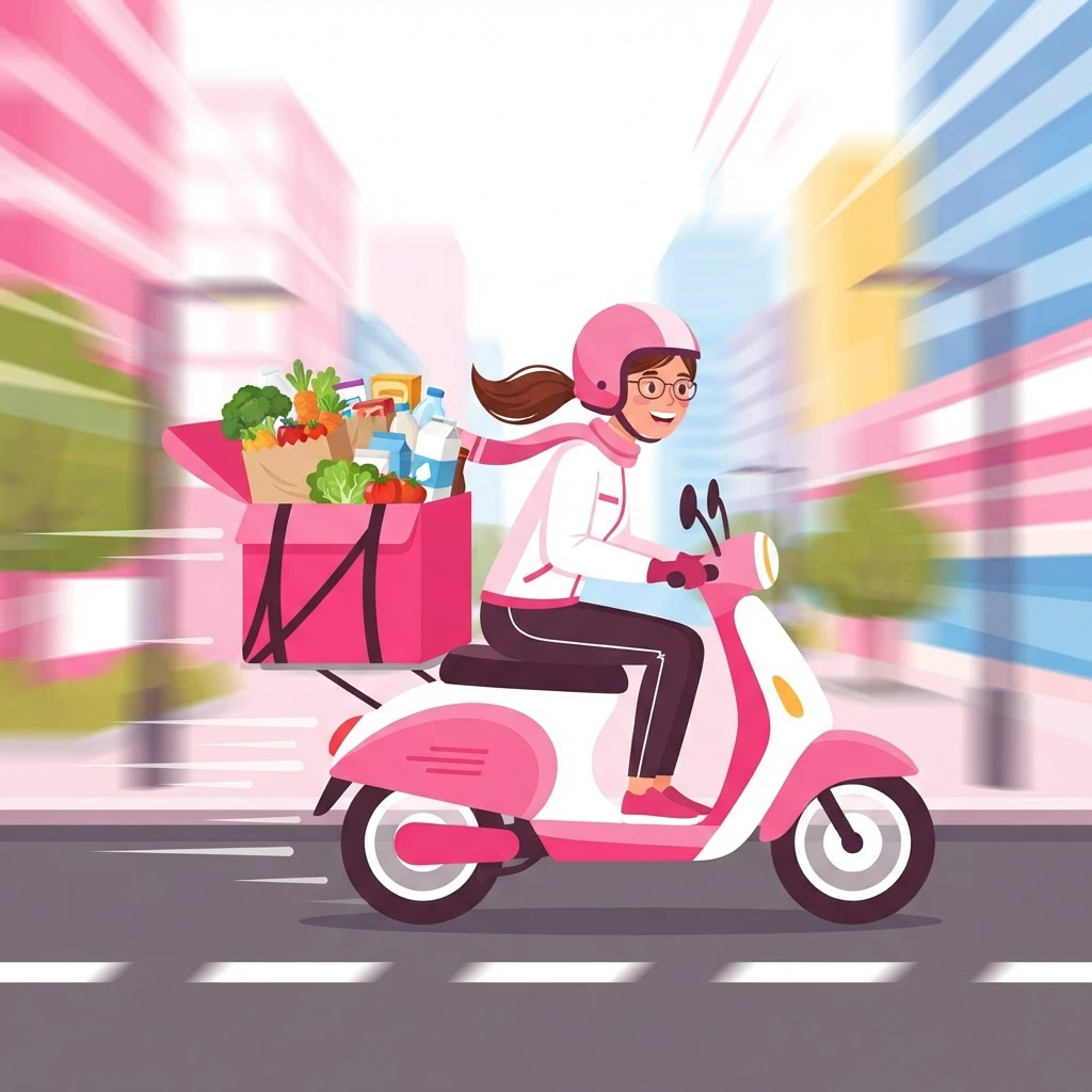 Delivery rider bringing fresh groceries and everyday goods